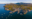 Bar Harbor historic town center panorama aerial view at sunset, with Cadillac Mountain in Acadia National Park at the background